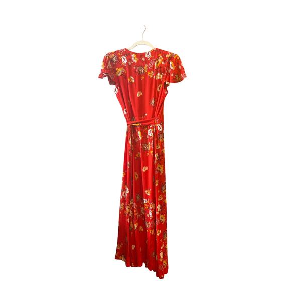 Free people Jess red maxi floral boho flutter sleeve wrap dress size XS - Picture 8 of 12